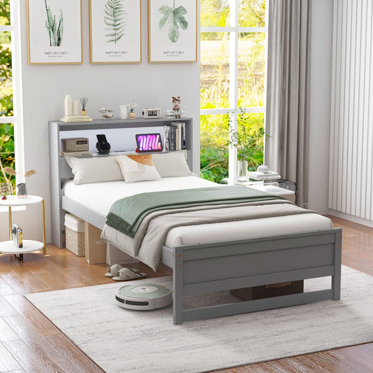 Twin Size Bed Frame with Storage Headboard and Charging Station - Tampa Home & Garden Store