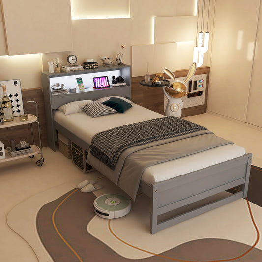 Twin Size Bed Frame with Storage Headboard and Charging Station - Tampa Home & Garden Store