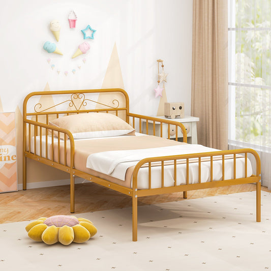 Twin Size Bed Frame with Headboard and Safety Side Guardrails-Gold - Tampa Home & Garden Store