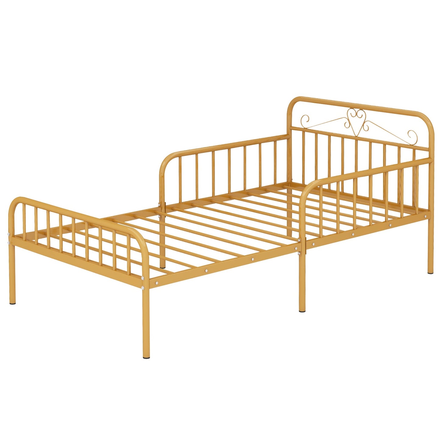 Estructura de cama individual con cabecero y barandillas de seguridad - Dorada