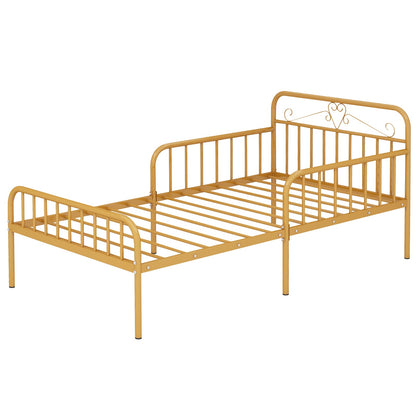 Estructura de cama individual con cabecero y barandillas de seguridad - Dorada