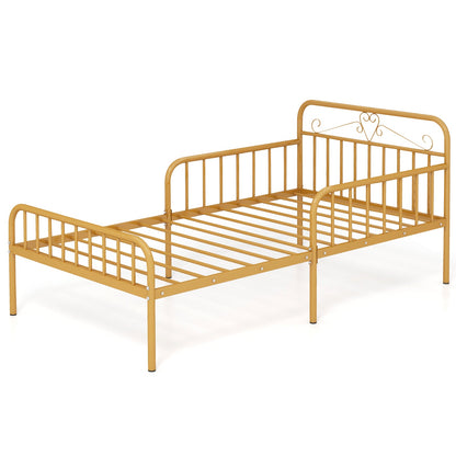 Estructura de cama individual con cabecero y barandillas de seguridad - Dorada