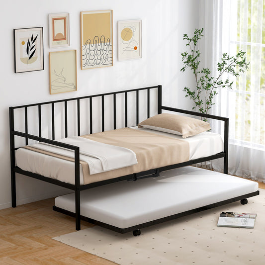 Twin Size Daybed and Trundle Frame Set Trundle Bedframe-Black - Tampa Home & Garden Store