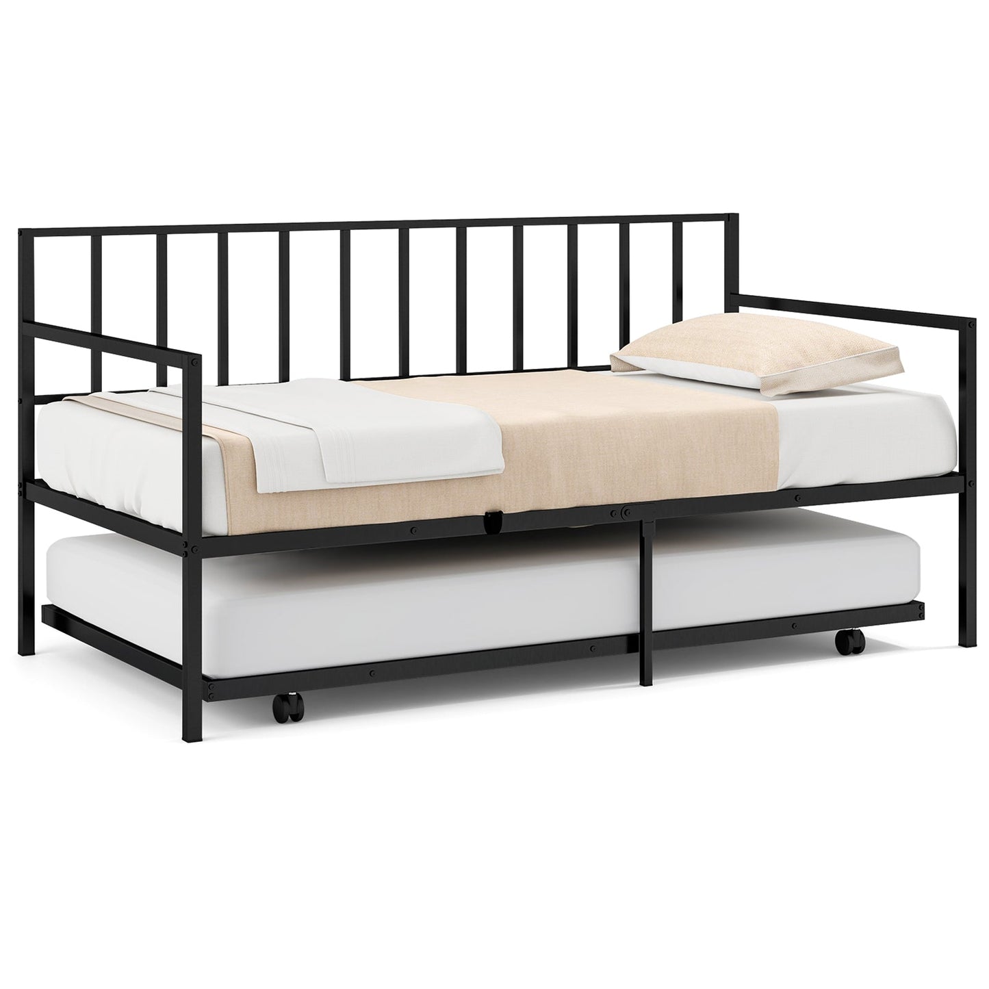 Juego de estructura de diván y nido de tamaño doble, estructura de cama nido - Negro