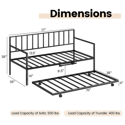 Juego de estructura de diván y nido de tamaño doble, estructura de cama nido - Negro