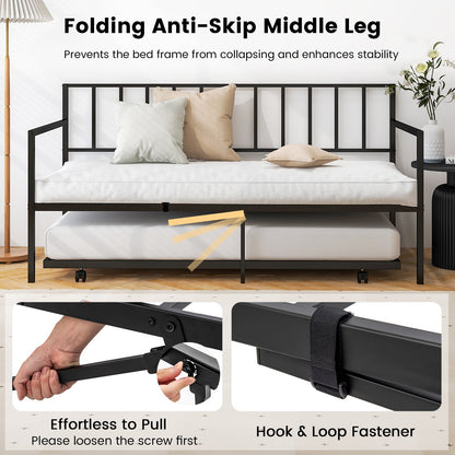 Juego de estructura de diván y nido de tamaño doble, estructura de cama nido - Negro