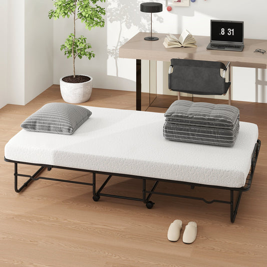 Twin Size Folding Bed with Memory Foam Mattress and Heavy-duty Metal Frame - Tampa Home & Garden Store