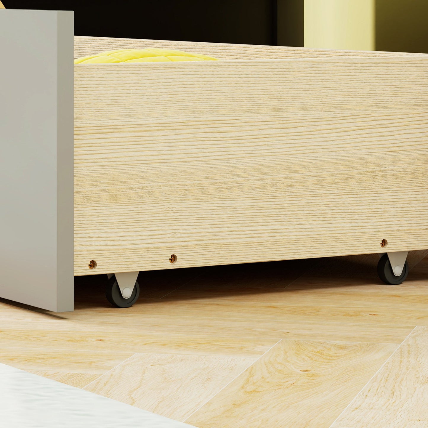 Cama con diseño de casa tamaño Twin con 2 cajones de almacenamiento y barandales de seguridad-Gris