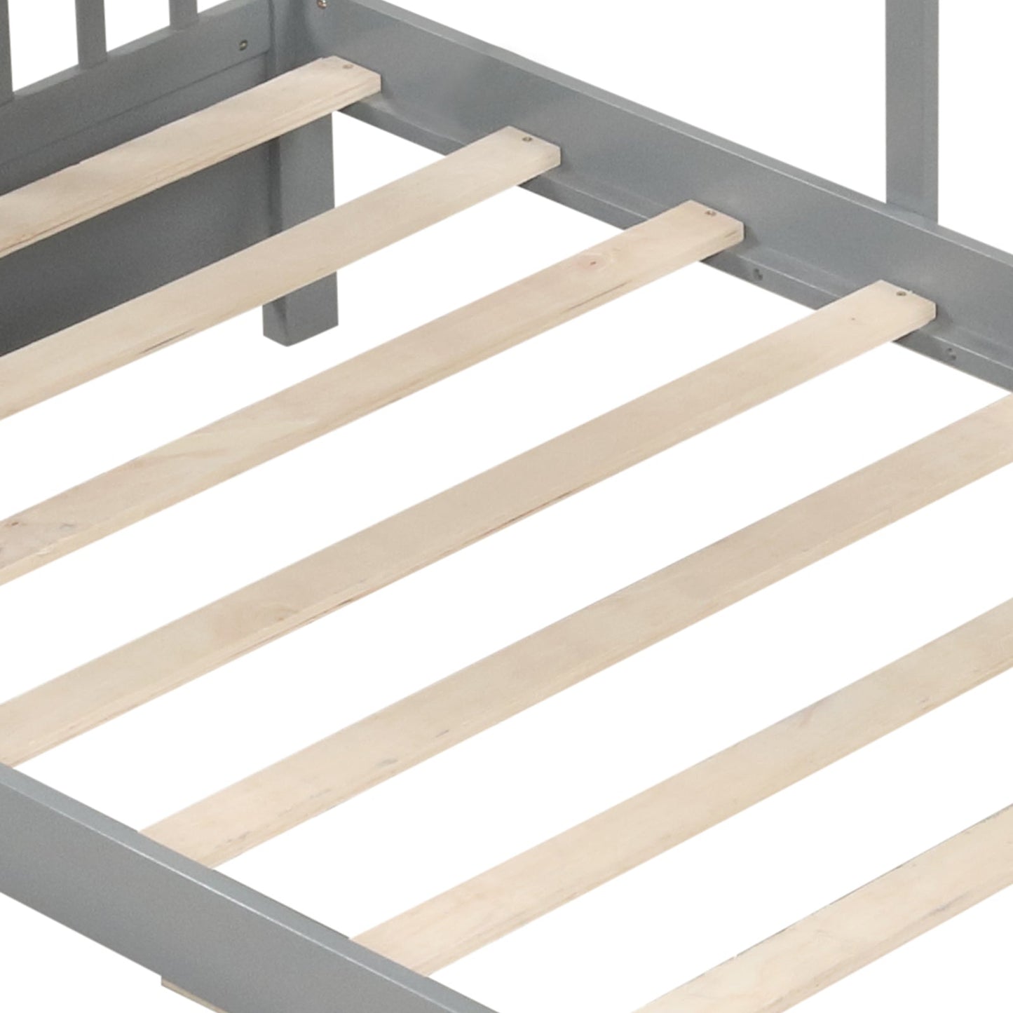 Cama con diseño de casa tamaño Twin con 2 cajones de almacenamiento y barandales de seguridad-Gris