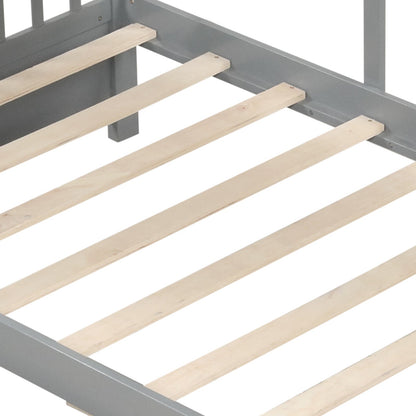 Cama con diseño de casa tamaño Twin con 2 cajones de almacenamiento y barandales de seguridad-Gris