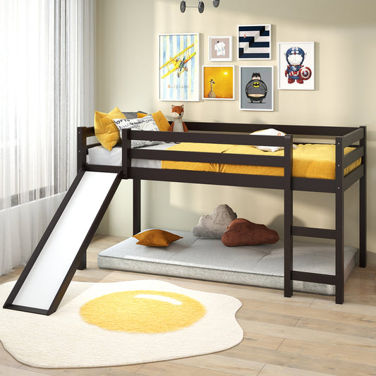 Twin Size Low Sturdy Loft Bed with Slide Wood-Dark Brown - Tampa Home & Garden Store