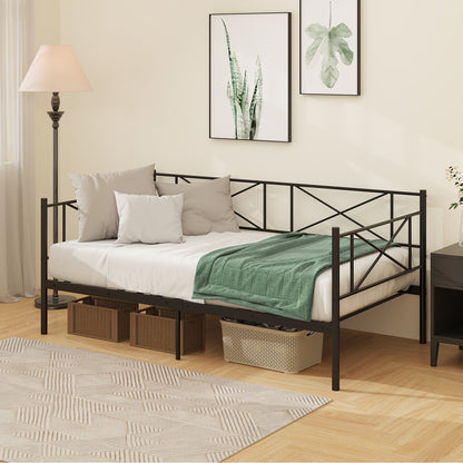 Cama de plataforma individual con soporte de láminas de metal resistente - Negro