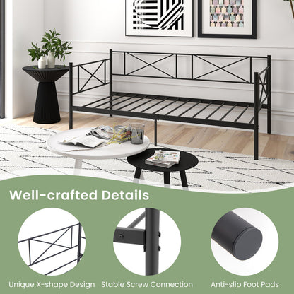 Cama de plataforma individual con soporte de láminas de metal resistente - Negro