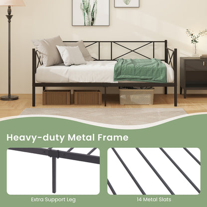 Cama de plataforma individual con soporte de láminas de metal resistente - Negro