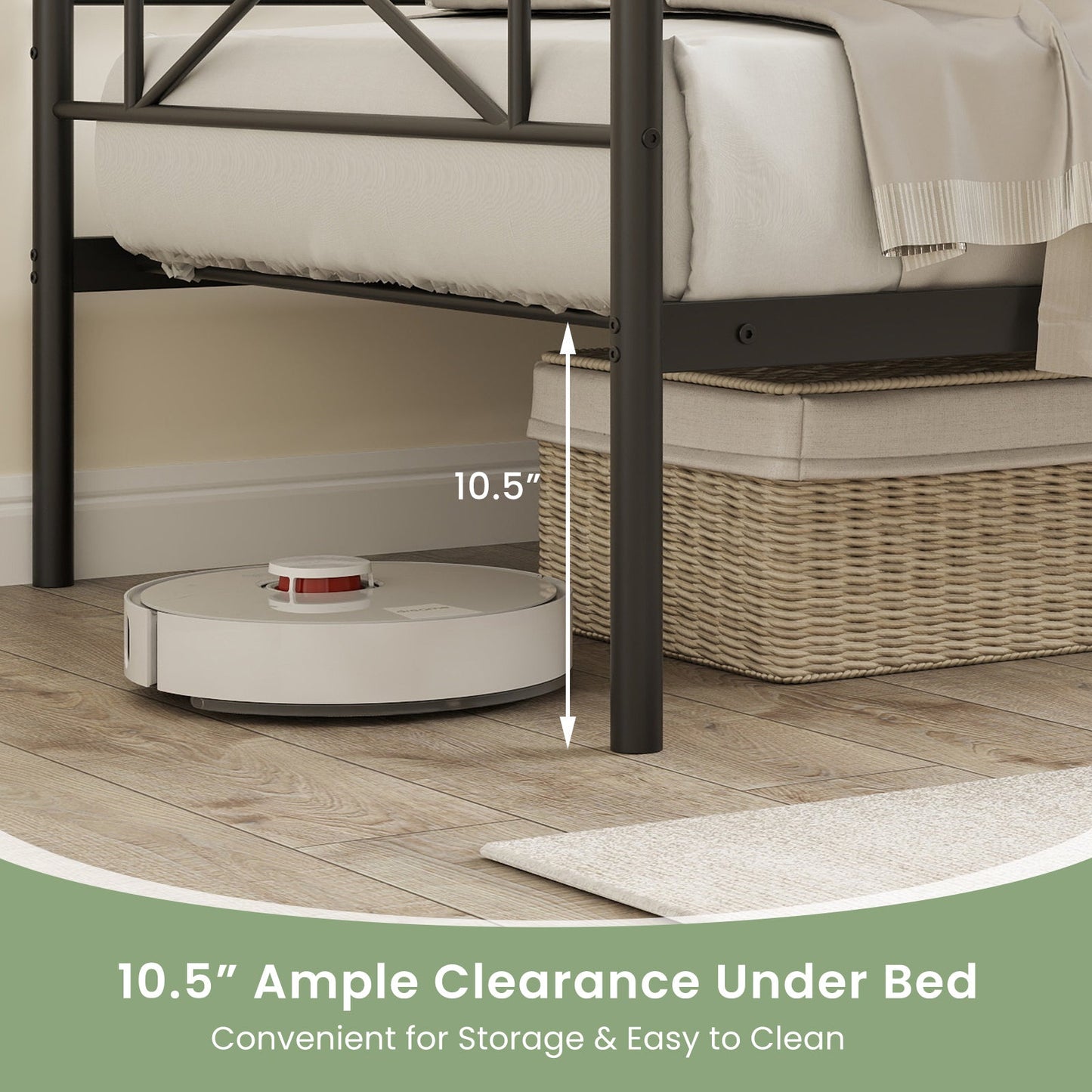 Cama de plataforma individual con soporte de láminas de metal resistente - Negro