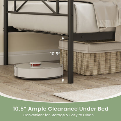 Cama de plataforma individual con soporte de láminas de metal resistente - Negro