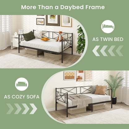 Cama de plataforma individual con soporte de láminas de metal resistente - Negro