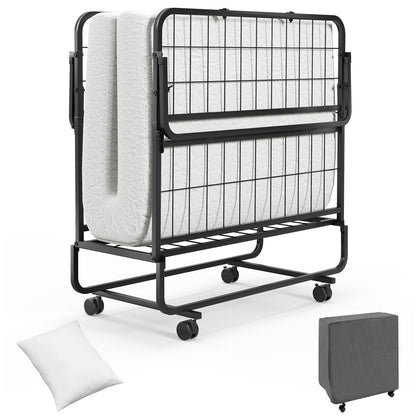 Cama Plegable con Ruedas Tamaño Twin para Huéspedes con Almohada y Funda