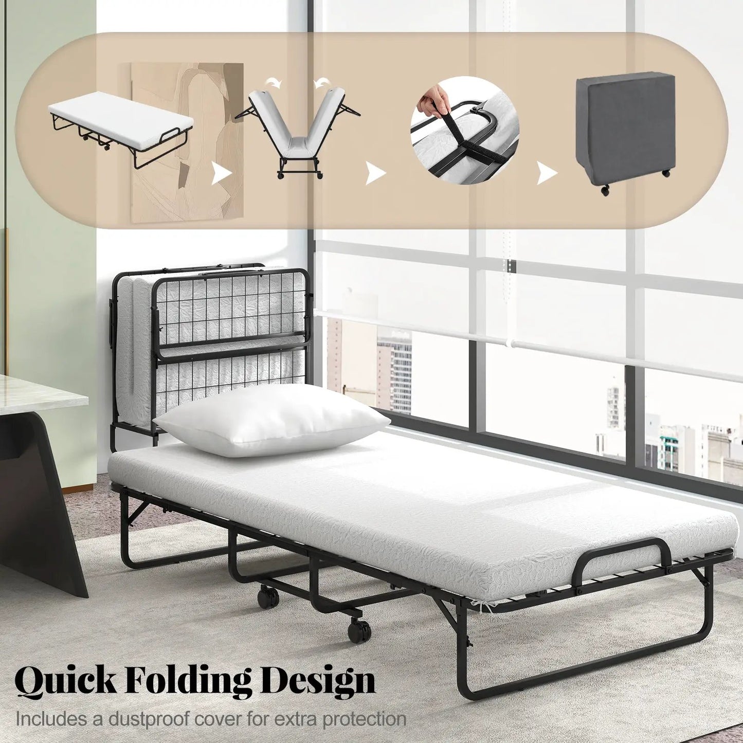 Folding Guest Bed with Memory Foam Mattress
