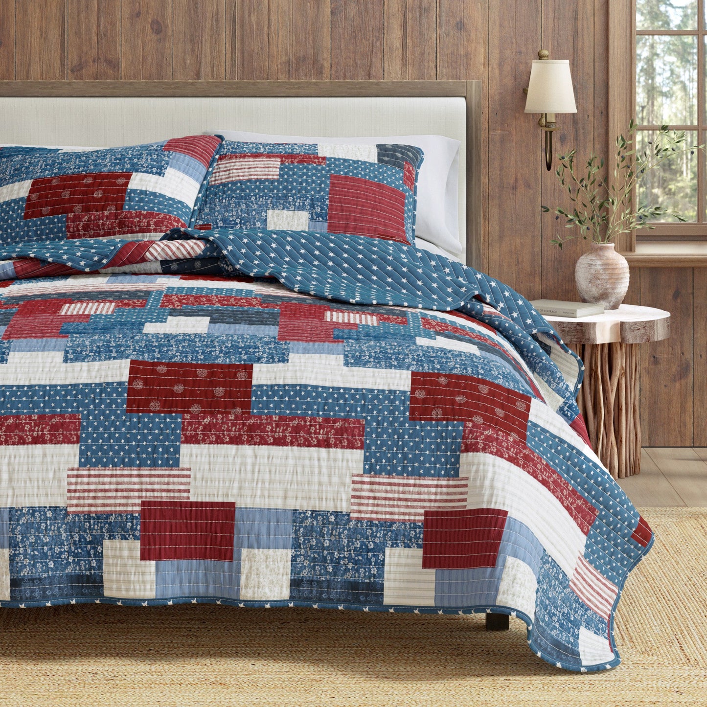 Soft Americana Patchwork Microfiber Quilt Set