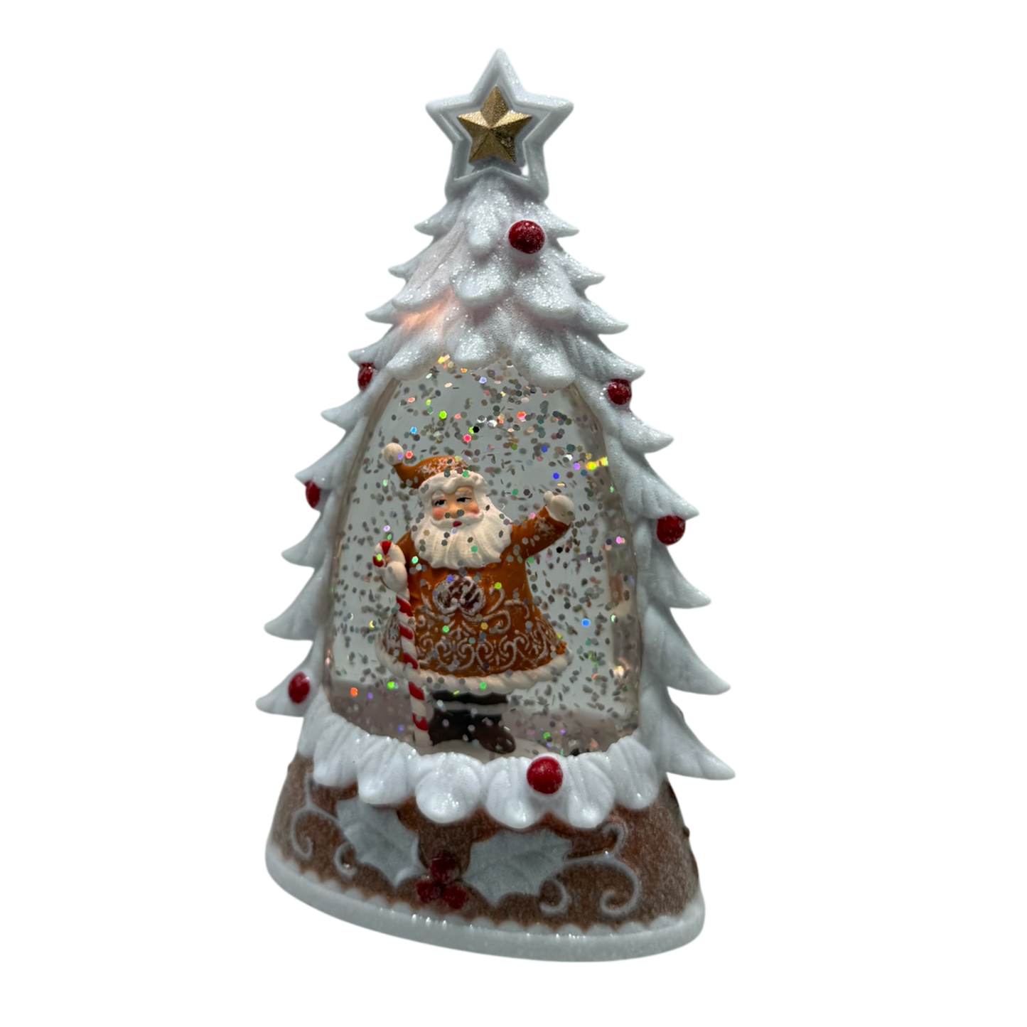 Lighted Gingerbread Santa Water Globe with white glitter tree by The Country Christmas Loft on Tampa Home & Garden Store