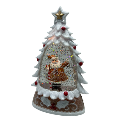 Lighted Gingerbread Santa Water Globe with white glitter tree by The Country Christmas Loft on Tampa Home & Garden Store