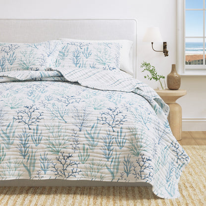 Watercolor Blue Coral Quilt for the Bedroom