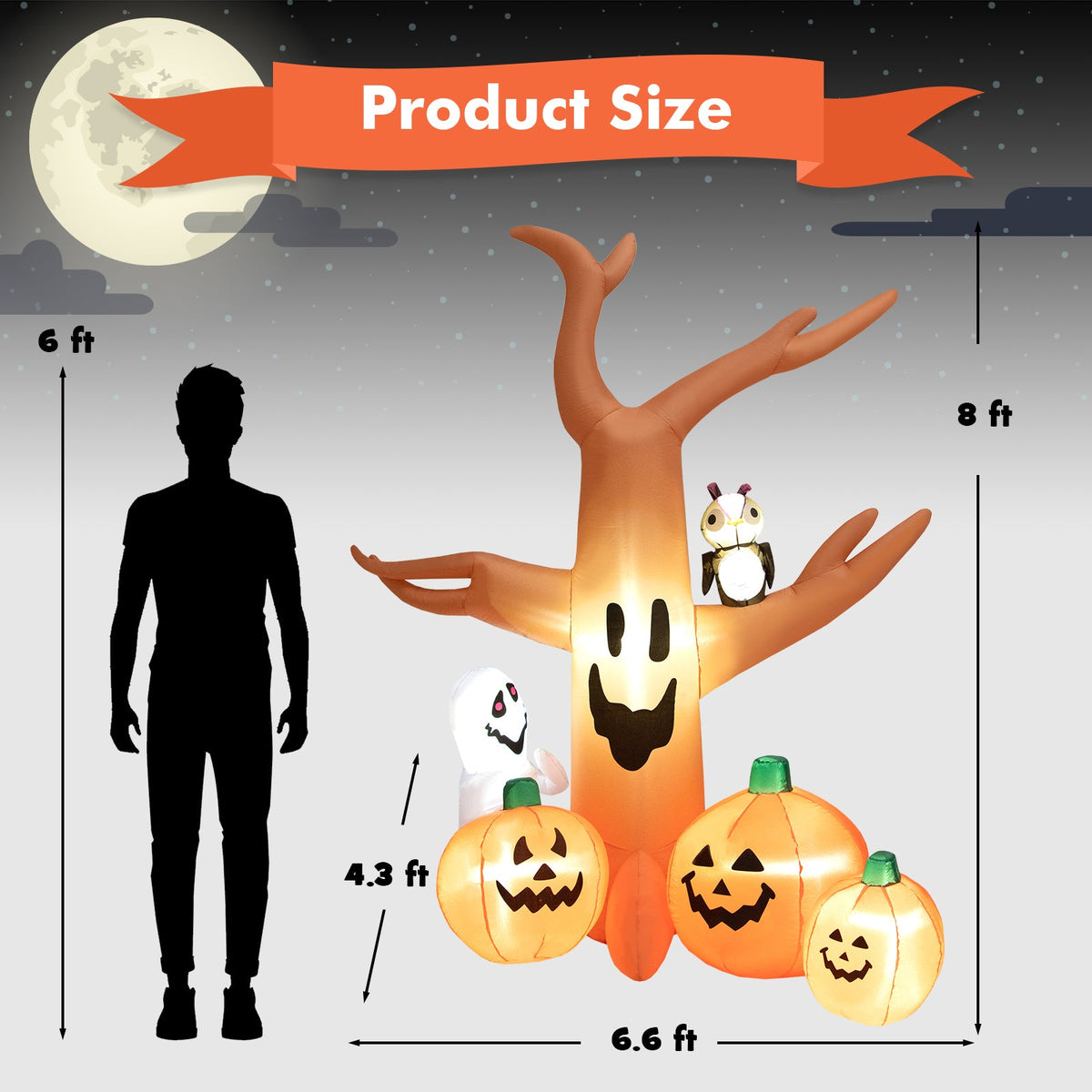 8 ft DirectDeals Halloween Inflatable Dead Tree with LED Lights, orange jack-o'-lantern pumpkins on Tampa Home & Garden Store