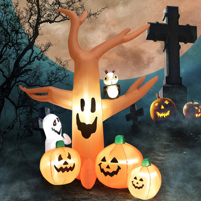 8 ft Halloween inflatable dead tree with LED lights, owl on branch, pumpkins around DirectDeals on Tampa Home & Garden Store