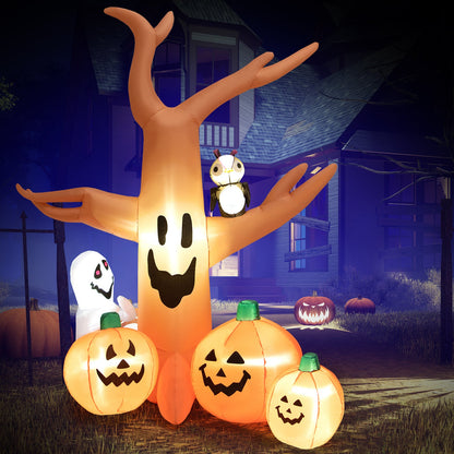 8ft Halloween Inflatable Dead Tree with LED Lights by DirectDeals surrounded by pumpkins on Tampa Home & Garden Store