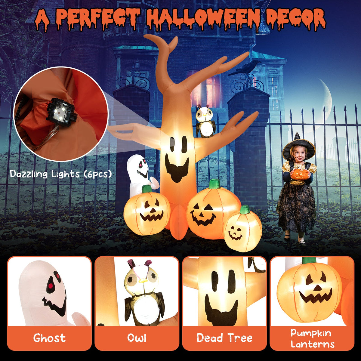 DirectDeals 8 ft Halloween inflatable dead tree with 6 LED lights, orange tree with pumpkin face on Tampa Home & Garden Store