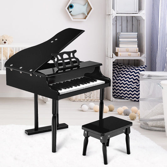 Musical Instrument Toy 30-Key Children Mini Grand Piano with Bench-Black