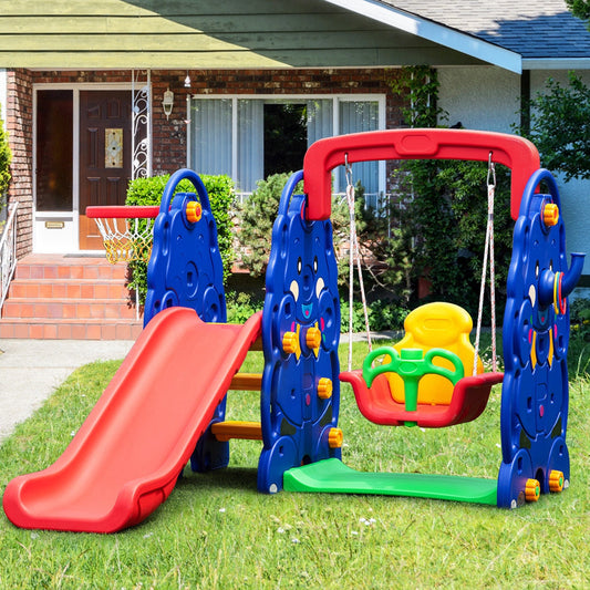 3-in-1 Junior Children Freestanding Design Climber Slide Swing Seat Basketball Hoop - Tampa Home & Garden Store