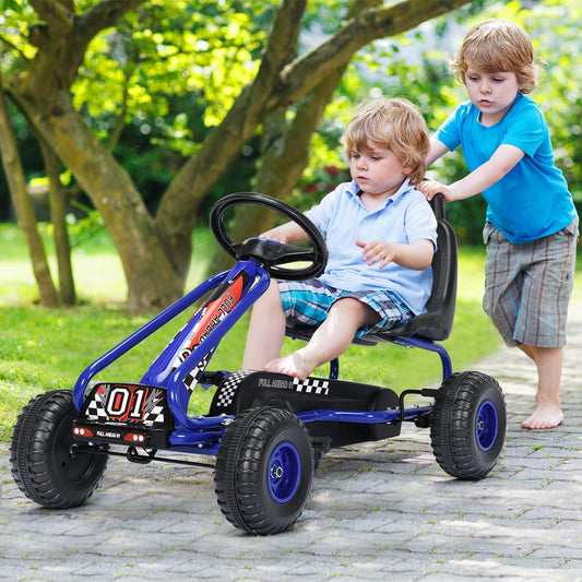 4 Wheel Pedal Powered Ride On with Adjustable Seat-Blue - Tampa Home & Garden Store