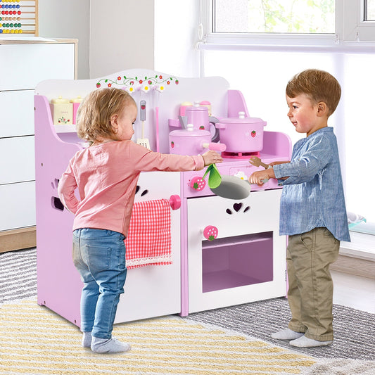 Kids Wooden Kitchen Toy Strawberry Pretend Cooking Playset - Tampa Home & Garden Store