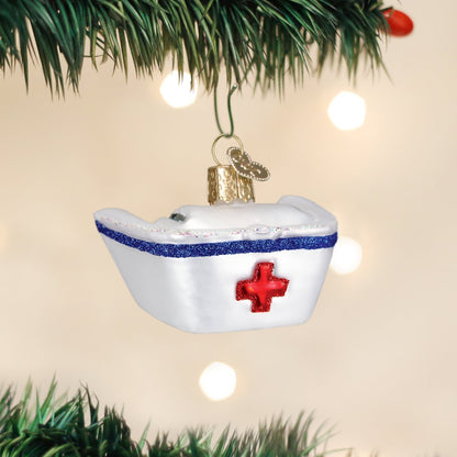 Adorno navideño de vidrio soplado con forma de gorro de enfermera del Viejo Mundo