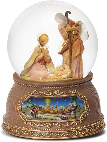 Crèche musicale à paillettes avec scène de la Nativité - 14 cm