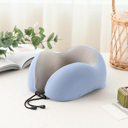 U-shaped neck pillow memory foam blue travel pillow with adjustable drawcords Stevvex on Tampa Home & Garden Store