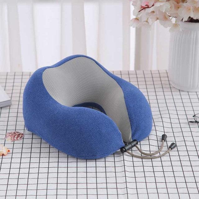 Stevvex blue U-shaped memory foam travel neck pillow for airplane use on Tampa Home & Garden Store