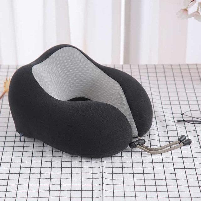 Stevvex U-shaped memory foam travel neck pillow, black with gray inner panel on Tampa Home & Garden Store