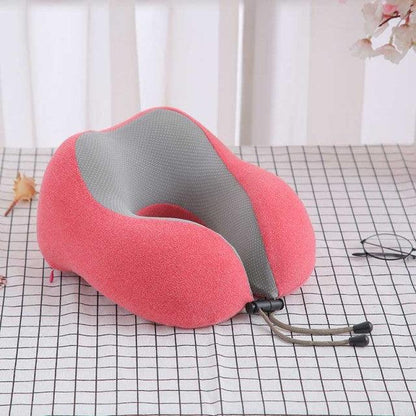 U-shaped pink travel neck pillow by Stevvex, gray interior, memory foam padding on Tampa Home & Garden Store