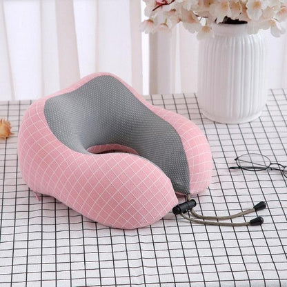 Stevvex U-shaped neck travel pillow memory foam, pink cover with adjustable drawstrings on Tampa Home & Garden Store
