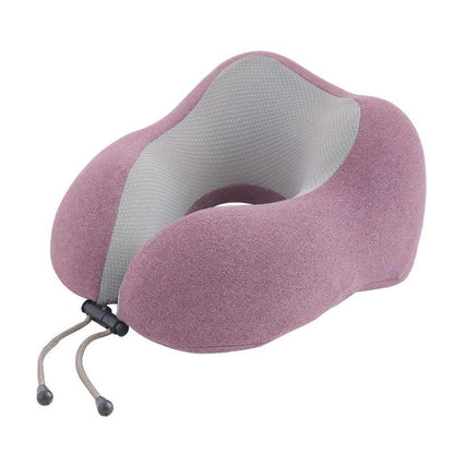 Stevvex U-Shaped memory foam travel neck pillow, purple with gray interior, adjustable drawstrings on Tampa Home & Garden Store