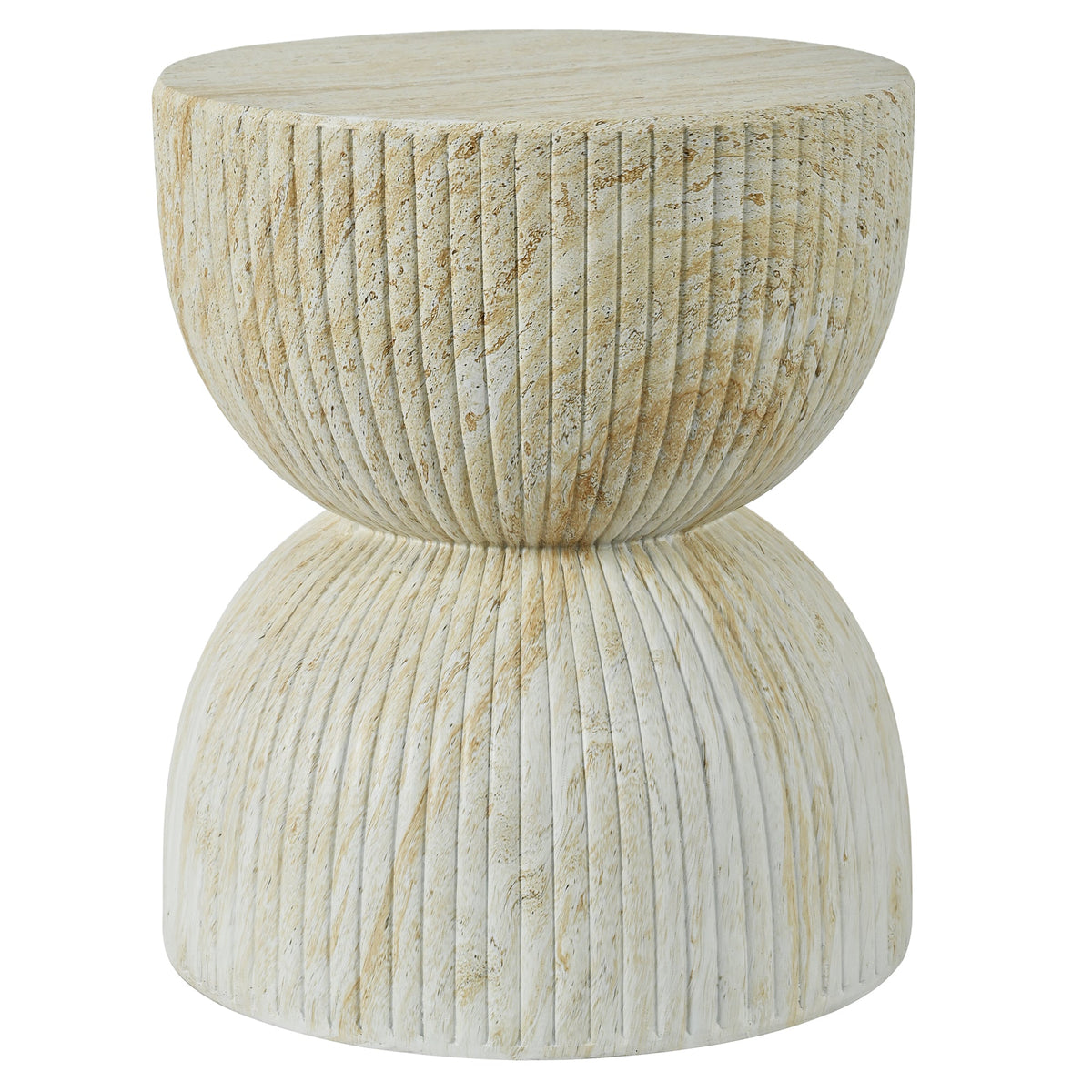 U_Style hourglass outdoor concrete side table with ribbed beige faux-marble finish on Tampa Home & Garden Store