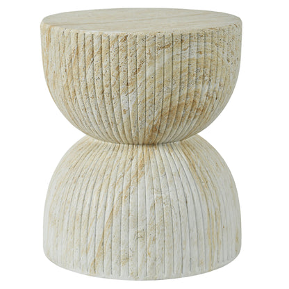 U_Style hourglass outdoor concrete side table with ribbed beige faux-marble finish on Tampa Home & Garden Store