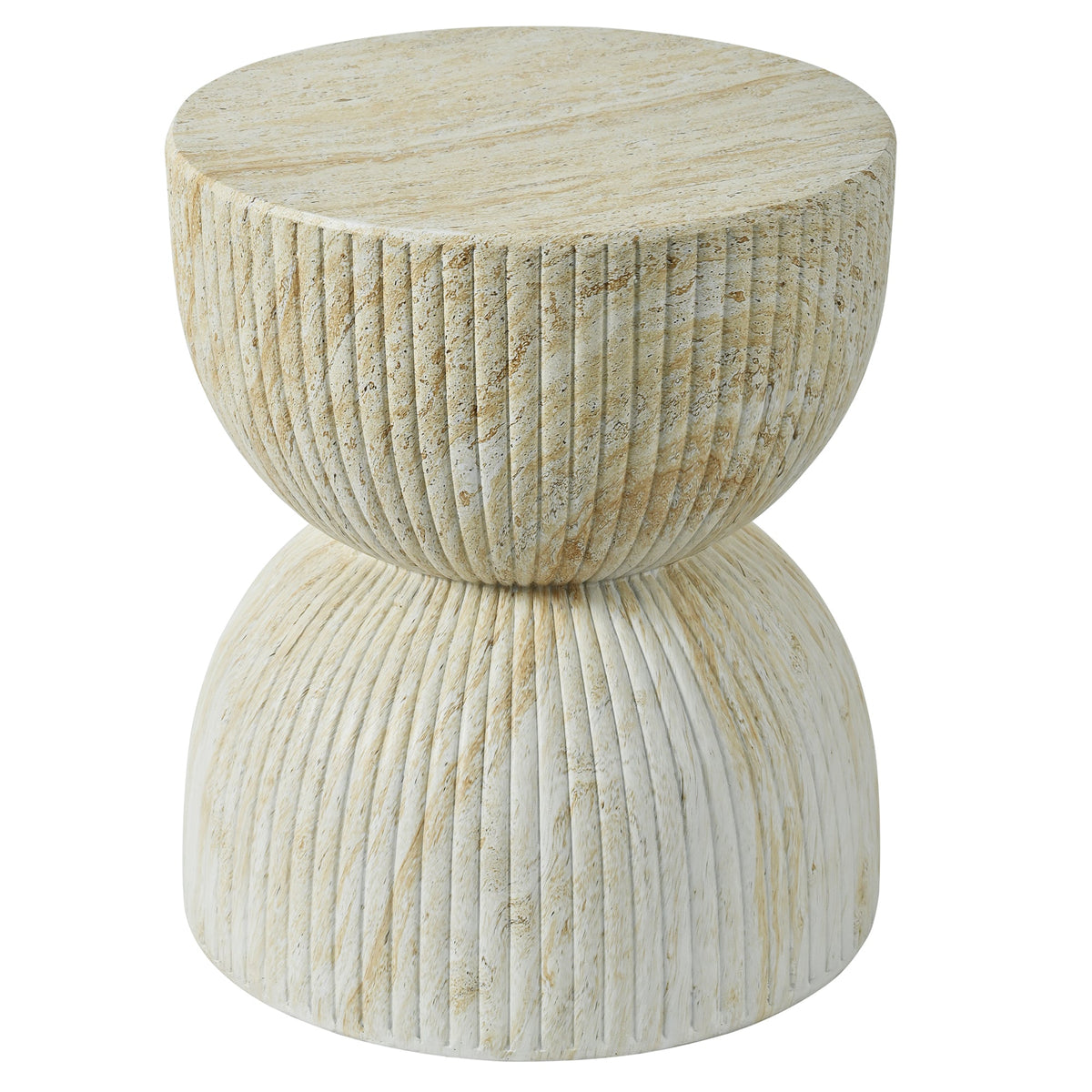 U_Style outdoor concrete side table hourglass ribbed beige faux-marble finish HouseOfZazla on Tampa Home & Garden Store