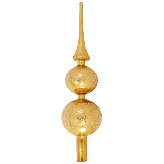 Glass 13 Inch Treetop Finial - Shiney Gold with Glitterlace - Tampa Home & Garden Store