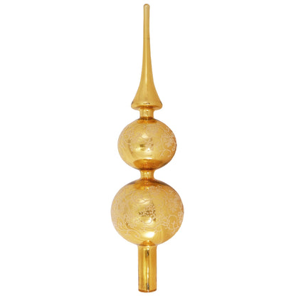 Ornement de cime d'arbre en verre de 33 cm (13 pouces) - Or brillant avec dentelle pailletée