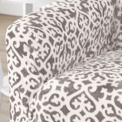 Velvet Stretch Slipcover Gale Collection gray leopard print for sofa by Great Bay Home on Tampa Home & Garden Store
