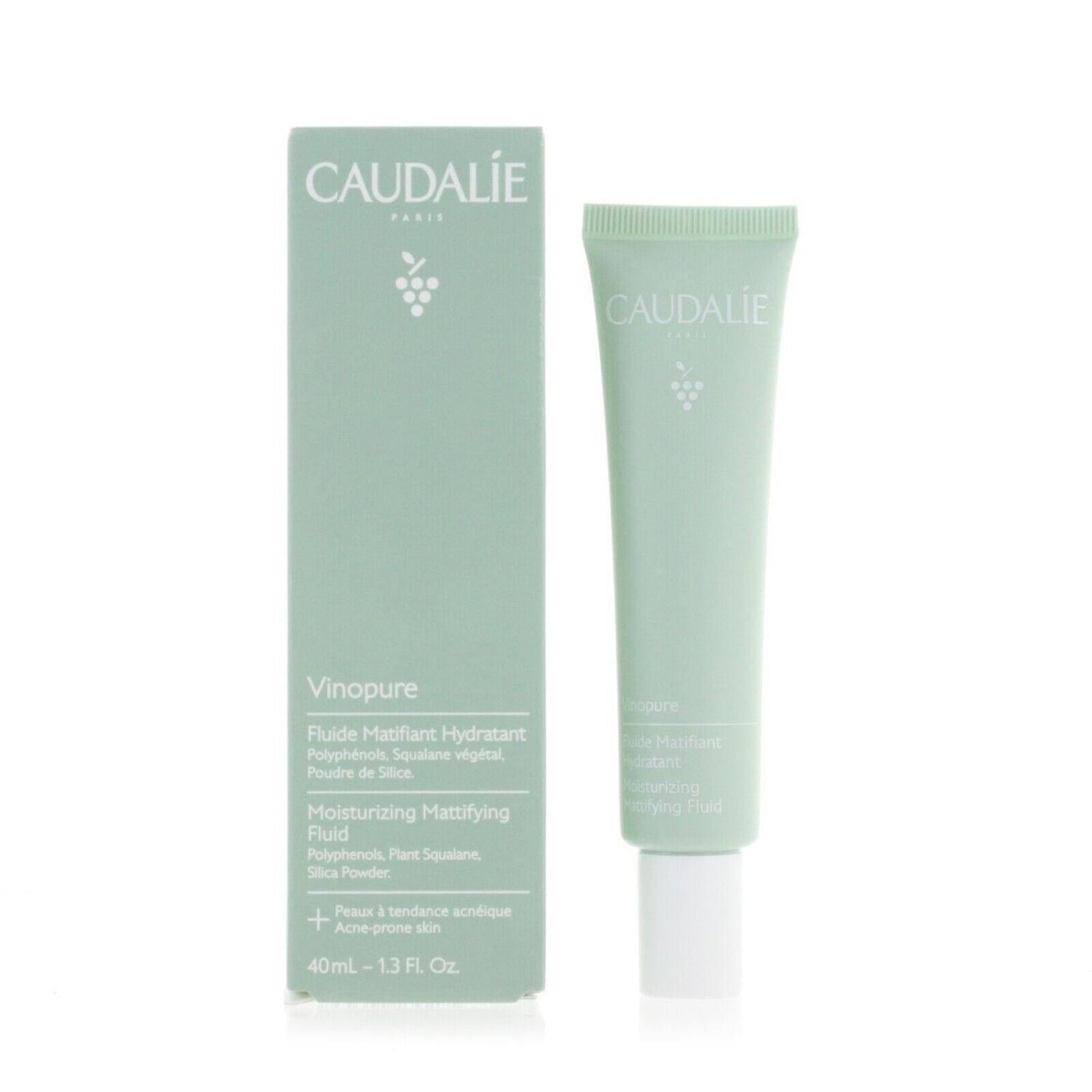Caudalie Vinopure Mattifying Fluid tube and box in sage green; acne-prone oily skin 40 ml on Tampa Home & Garden Store